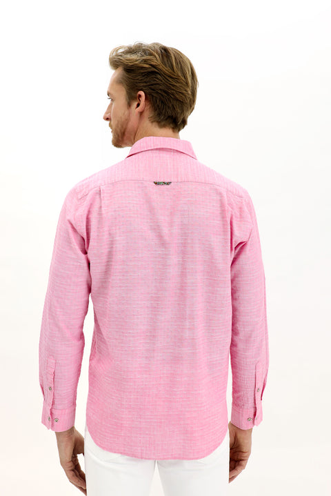 Pembe Uzun Kol Regular Fit Desenli Pamuk Gömlek
