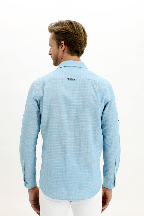 Açık Turkuaz Uzun Kol Regular Fit Desenli Pamuk Gömlek