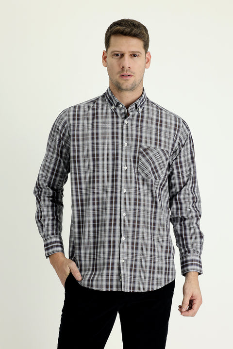 Orta Kahve Uzun Kol Regular Fit Ekose Gömlek