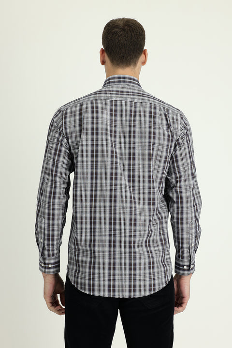 Orta Kahve Uzun Kol Regular Fit Ekose Gömlek