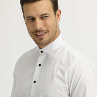 Beyaz Uzun Kol Ata Yaka Slim Fit Dar Kesim Pamuk Gömlek