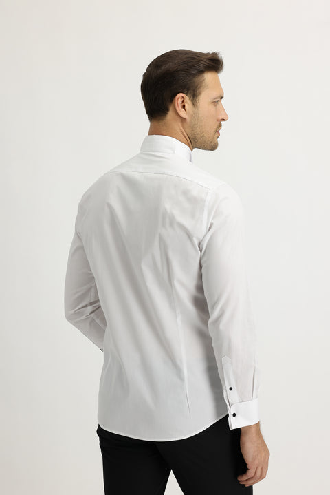 Beyaz Uzun Kol Ata Yaka Slim Fit Dar Kesim Pamuk Gömlek