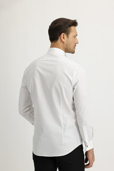 Beyaz Uzun Kol Ata Yaka Slim Fit Dar Kesim Easy Care Pamuk Gömlek