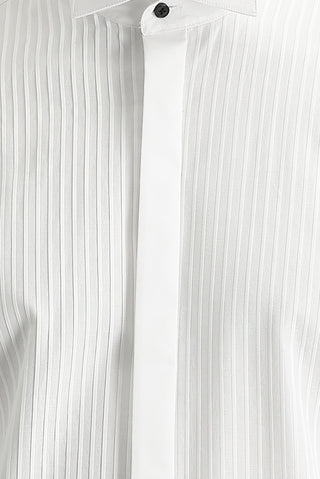  Beyaz Ata Yaka Slim Fit Dar Kesim Piliseli Pamuk Gömlek