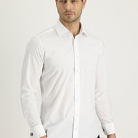 Beyaz Uzun Kol Slim Fit Dar Kesim Manşetli Pamuk Gömlek