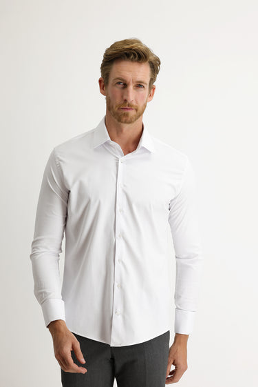  Beyaz Uzun Kol Slim Fit Dar Kesim Manşetli Klasik Pamuklu Gömlek