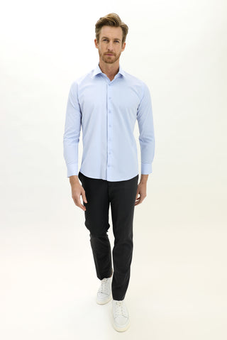  Uçuk Mavi Uzun Kol Slim Fit Dar Kesim Desenli Pamuklu Gömlek