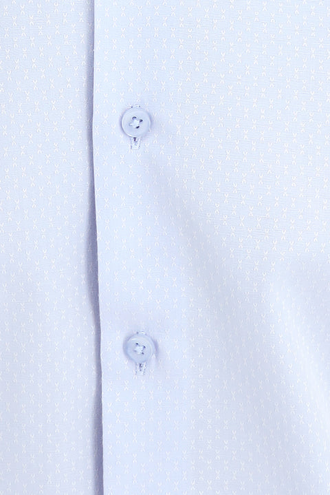 Uçuk Mavi Uzun Kol Slim Fit Dar Kesim Desenli Pamuklu Gömlek