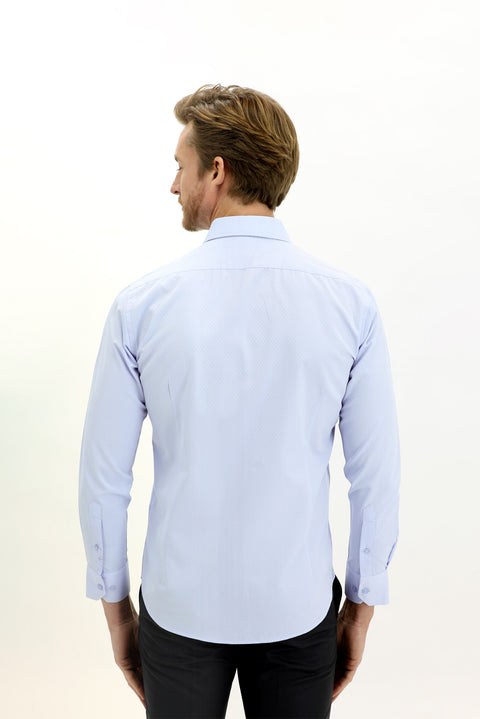 Uçuk Mavi Uzun Kol Slim Fit Dar Kesim Desenli Pamuklu Gömlek