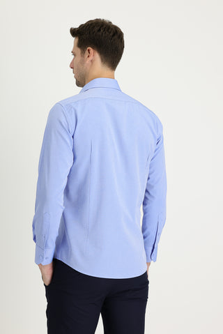  Açık Mavi Uzun Kol Slim Fit Dar Kesim Desenli Pamuklu Gömlek