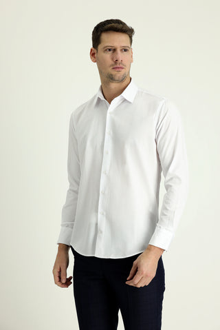  Beyaz Uzun Kol Slim Fit Dar Kesim Desenli Gömlek