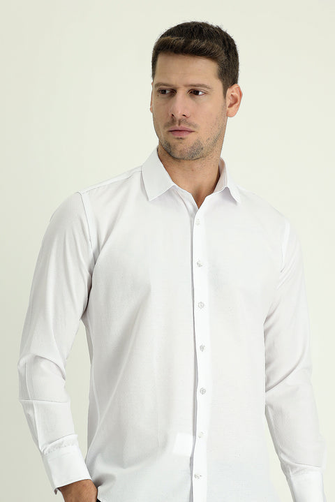 Beyaz Uzun Kol Slim Fit Dar Kesim Desenli Gömlek