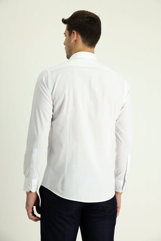  Beyaz Uzun Kol Slim Fit Dar Kesim Desenli Gömlek
