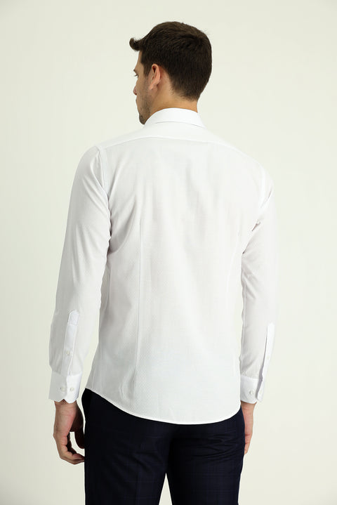 Beyaz Uzun Kol Slim Fit Dar Kesim Desenli Gömlek