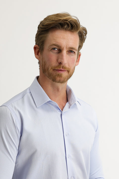 Uçuk Mavi Uzun Kol Slim Fit Dar Kesim Desenli Gömlek