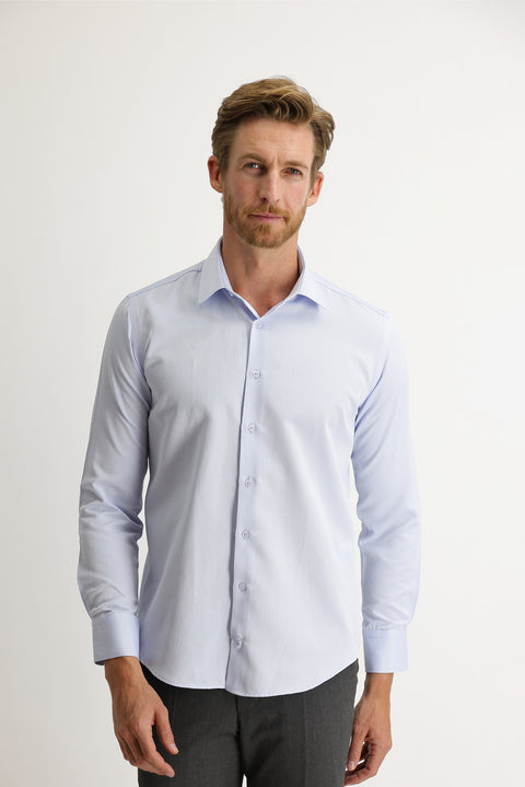 Uçuk Mavi Uzun Kol Slim Fit Dar Kesim Desenli Gömlek