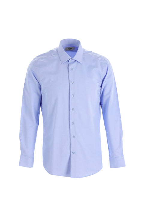 Açık Mavi Uzun Kol Slim Fit Dar Kesim Desenli Gömlek