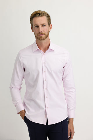  Toz Pembe Uzun Kol Slim Fit Dar Kesim Desenli Pamuklu Gömlek-Ki??l?