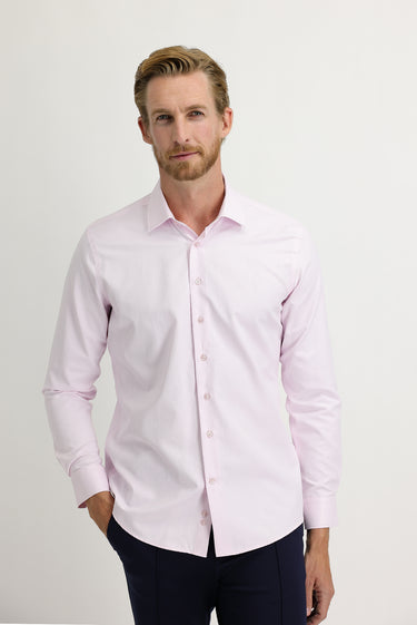 Toz Pembe Uzun Kol Slim Fit Dar Kesim Desenli Pamuklu Gömlek