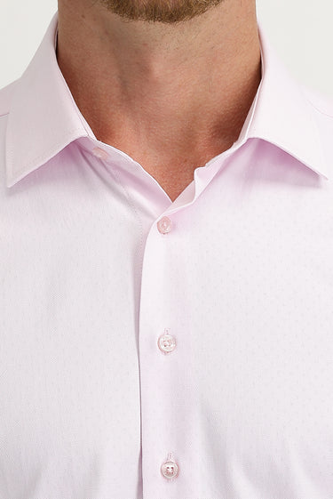 Toz Pembe Uzun Kol Slim Fit Dar Kesim Desenli Pamuklu Gömlek