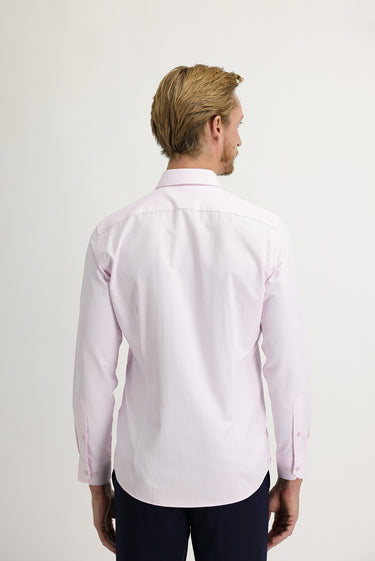 Toz Pembe Uzun Kol Slim Fit Dar Kesim Desenli Pamuklu Gömlek