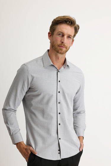 Siyah Uzun Kol Slim Fit Dar Kesim Desenli Pamuklu Gömlek