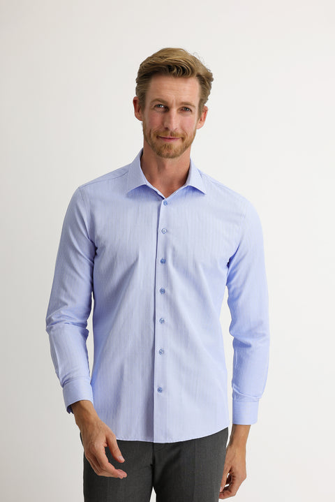 Koyu Mavi  Uzun Kol Slim Fit Dar Kesim Desenli Gömlek