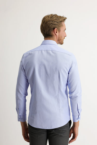Koyu Mavi  Uzun Kol Slim Fit Dar Kesim Desenli Pamuklu Gömlek