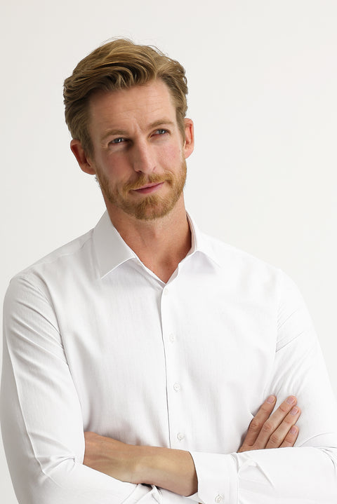 White Long Sleeve Slim Fit Patterned Shirt