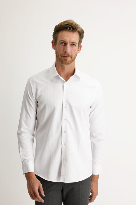 White Long Sleeve Slim Fit Patterned Shirt