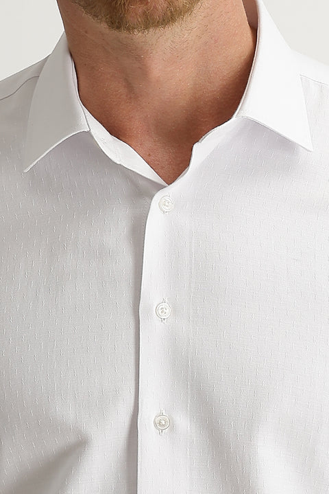 White Long Sleeve Slim Fit Patterned Shirt