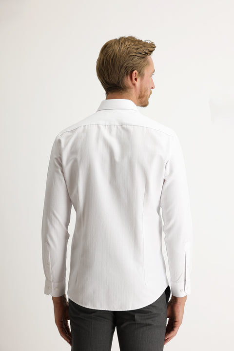 White Long Sleeve Slim Fit Patterned Shirt