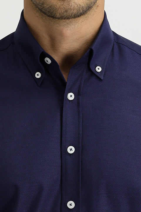 Orta Lacivert Uzun Kol Slim Fit Dar Kesim Oxford Gömlek