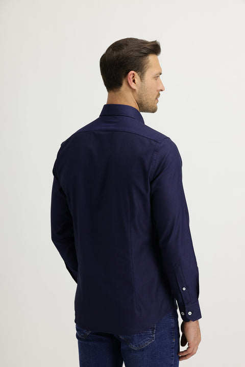 Orta Lacivert Uzun Kol Slim Fit Dar Kesim Oxford Gömlek