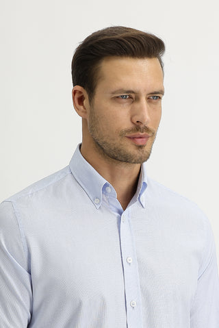  Açık Mavi Uzun Kol Slim Fit Dar Kesim Oxford Gömlek