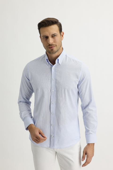 Açık Mavi Uzun Kol Slim Fit Dar Kesim Oxford Gömlek