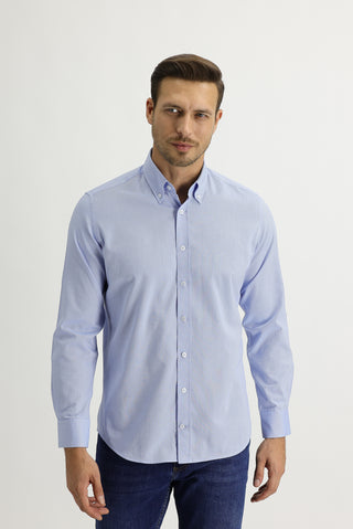  Gök Mavisi Uzun Kol Slim Fit Dar Kesim Oxford Gömlek