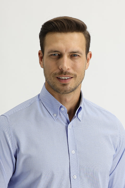 Gök Mavisi Uzun Kol Slim Fit Dar Kesim Oxford Gömlek