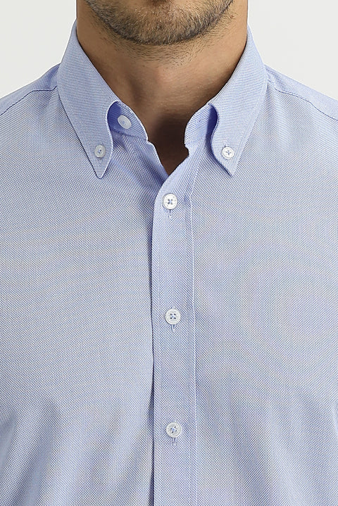 Gök Mavisi Uzun Kol Slim Fit Dar Kesim Oxford Gömlek