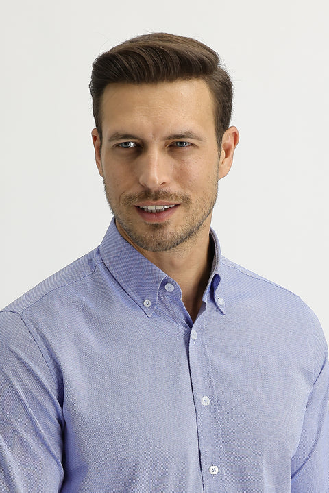 Koyu Mavi  Uzun Kol Slim Fit Dar Kesim Oxford Gömlek