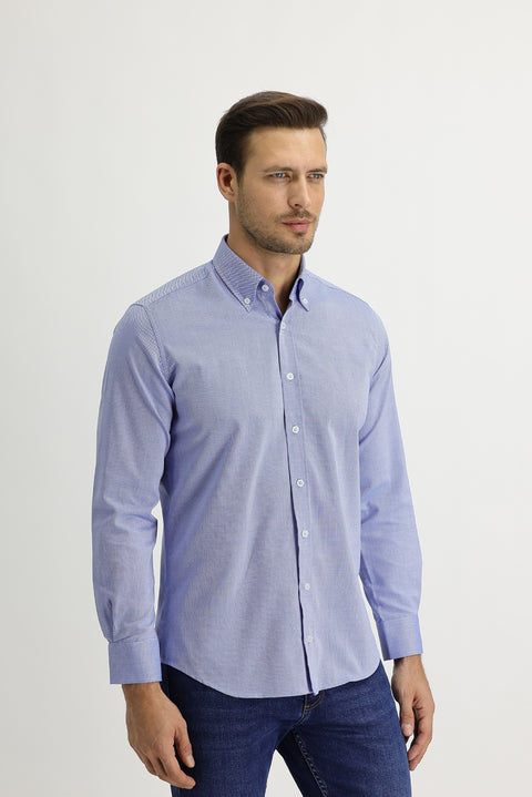 Koyu Mavi  Uzun Kol Slim Fit Dar Kesim Oxford Gömlek