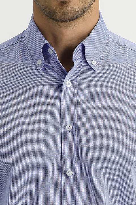 Koyu Mavi  Uzun Kol Slim Fit Dar Kesim Oxford Gömlek