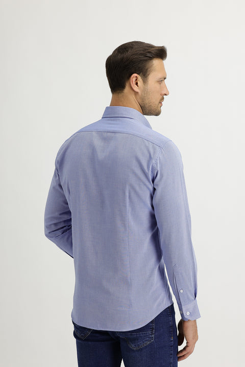Koyu Mavi  Uzun Kol Slim Fit Dar Kesim Oxford Gömlek