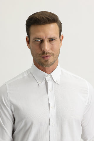  Beyaz Uzun Kol Slim Fit Dar Kesim Oxford Gömlek