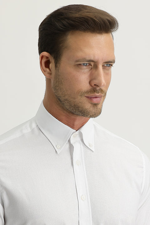 Beyaz Uzun Kol Slim Fit Dar Kesim Oxford Gömlek