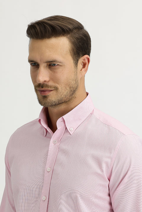 Pembe Uzun Kol Slim Fit Dar Kesim Oxford Pamuklu Gömlek