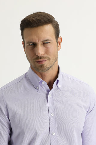  Lila Uzun Kol Slim Fit Dar Kesim Oxford Gömlek