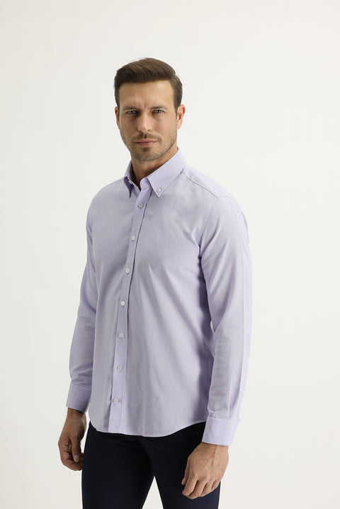 Lila Uzun Kol Slim Fit Dar Kesim Oxford Gömlek