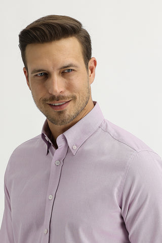  Açık Mor Uzun Kol Slim Fit Dar Kesim Oxford Gömlek