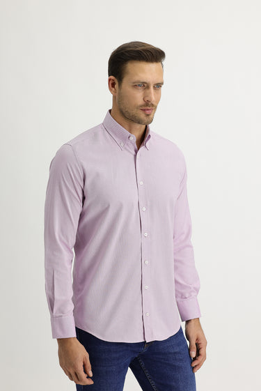 Açık Mor Uzun Kol Slim Fit Dar Kesim Oxford Gömlek